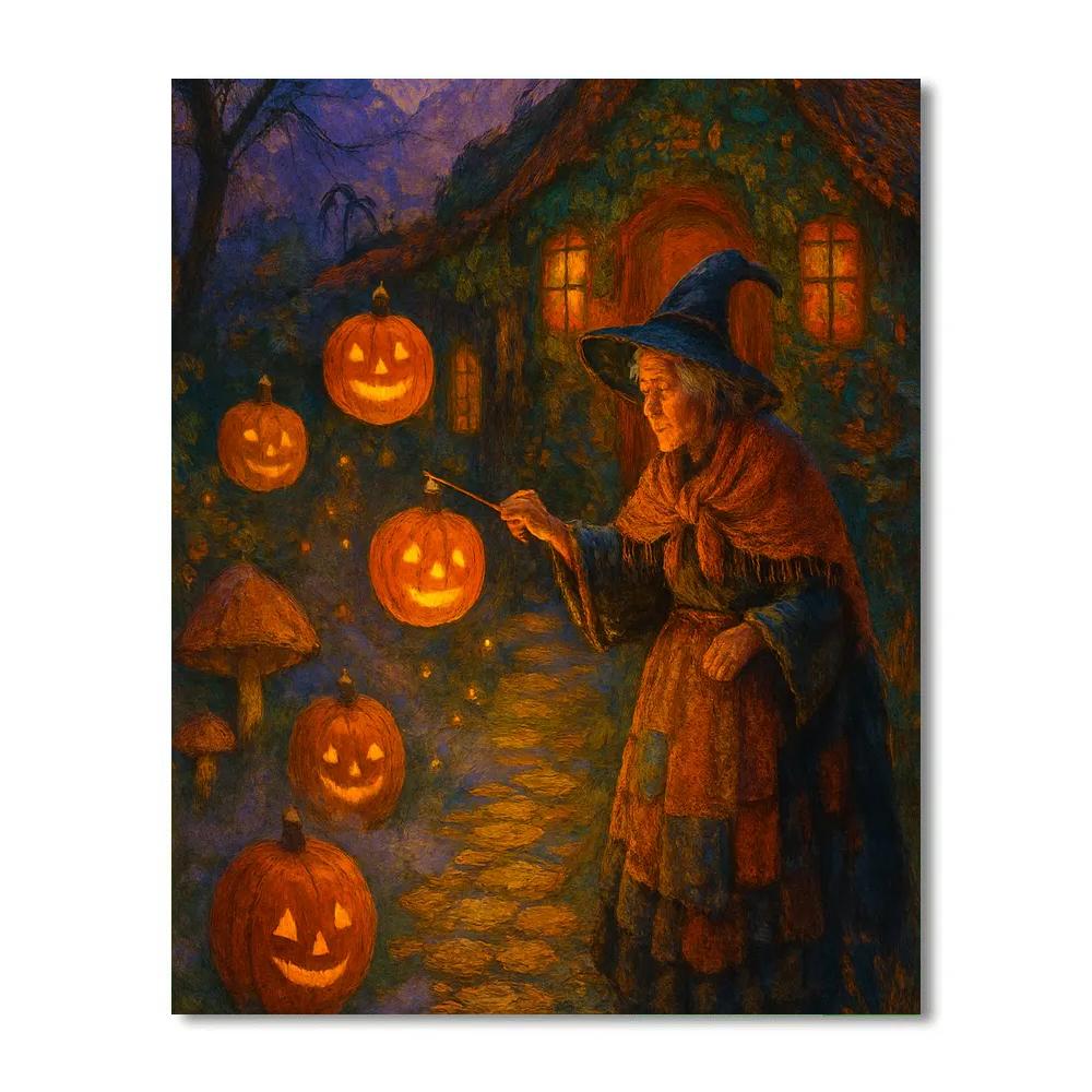 Witch Cottage Lantern Garden paint by numbers