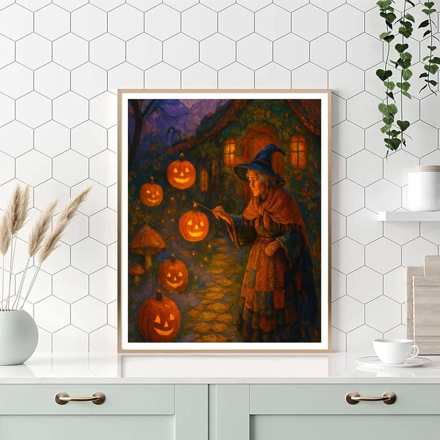Witch Cottage Lantern Garden paint by numbers