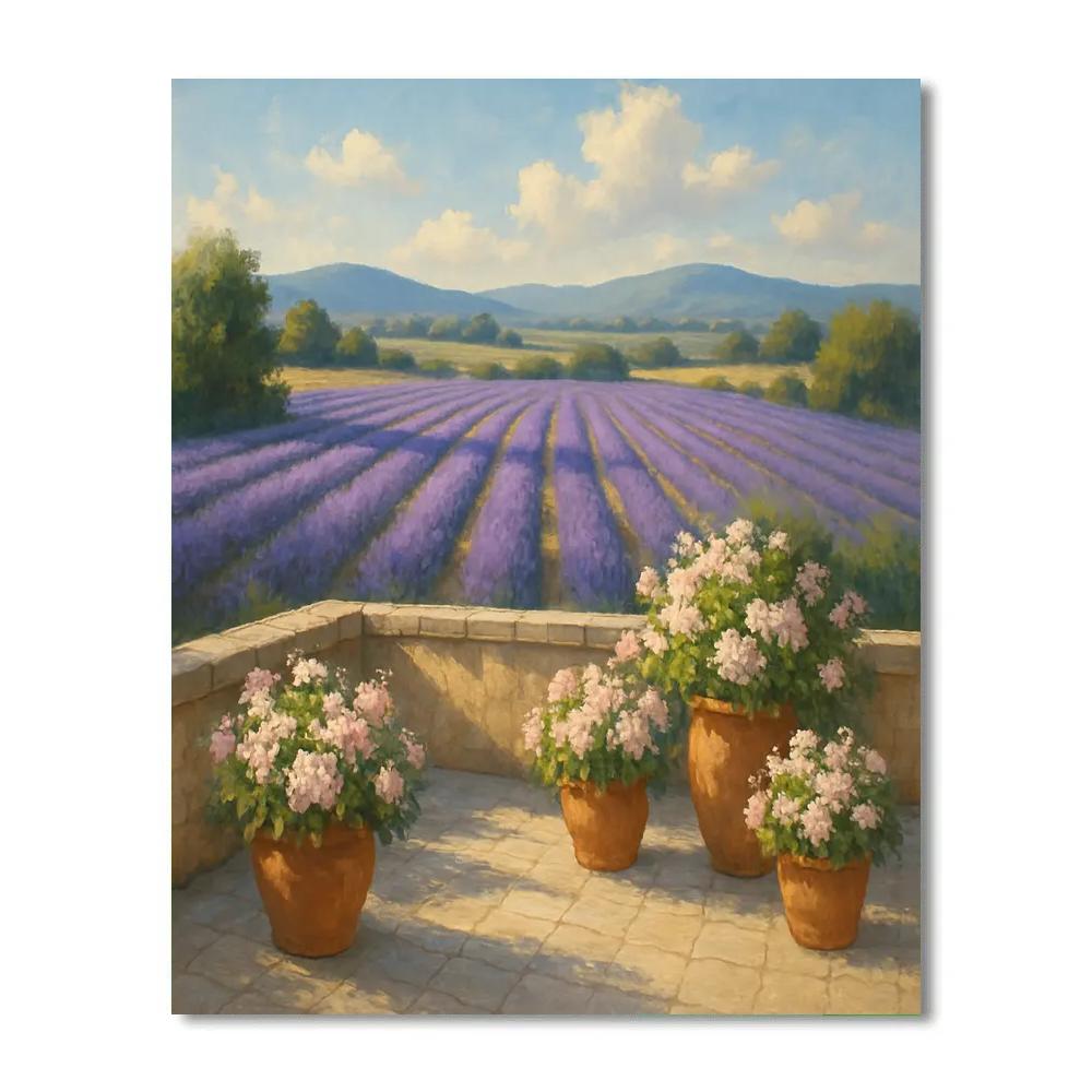 Sunlit Terrace Over Lavender Fields Paint by numbers art