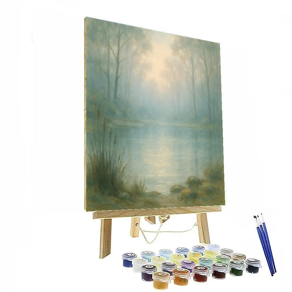 Morning Mist Over Hidden Forest Pond painting number kit