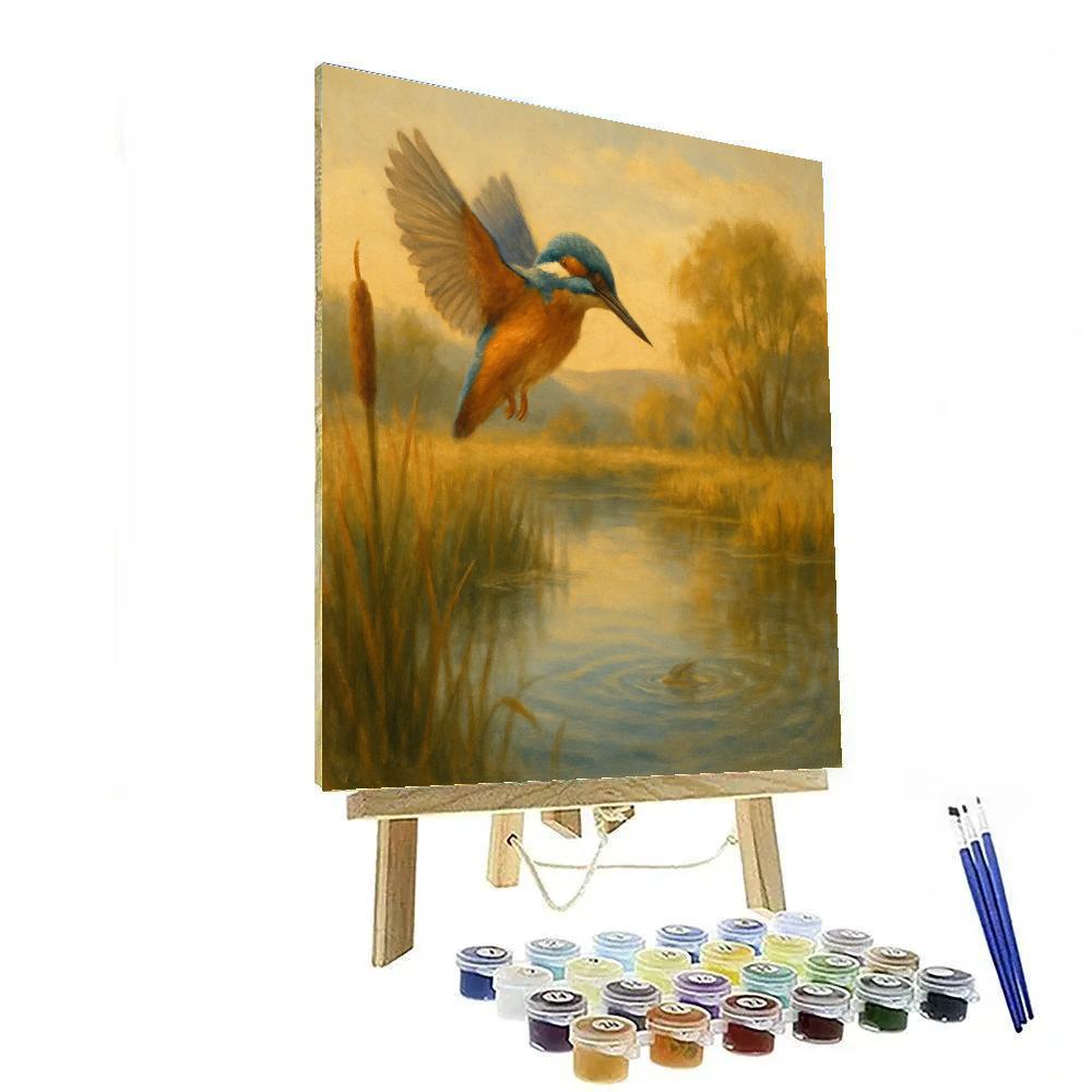 Kingfisher Over Quiet Marsh Reflections Paint by numbers art