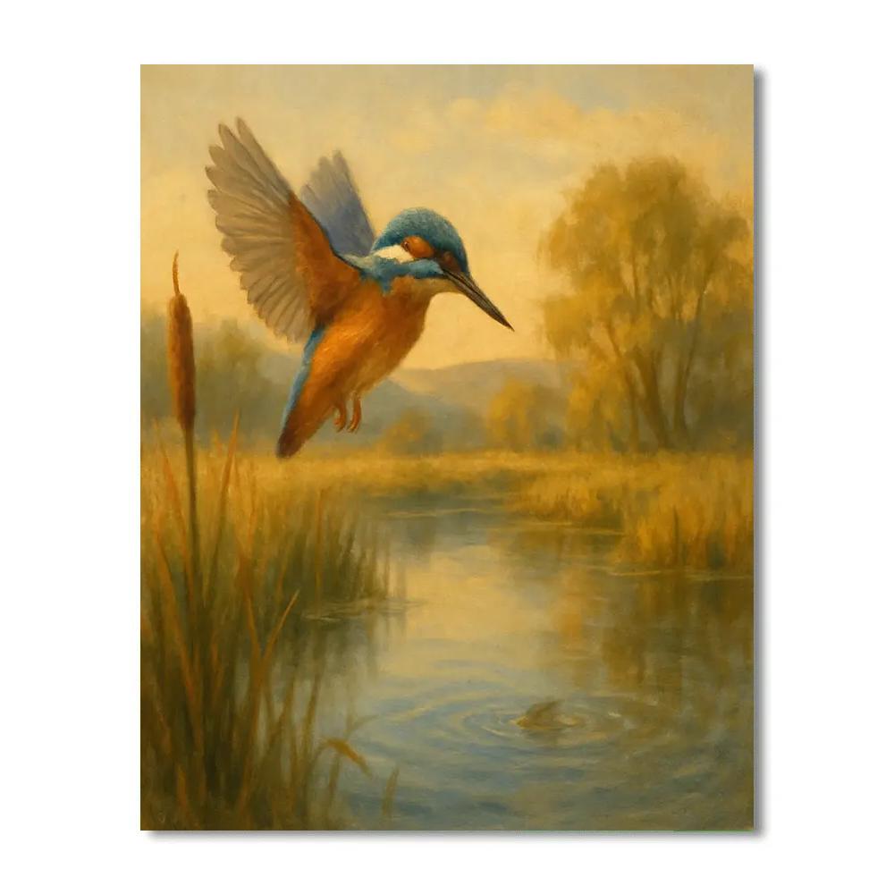 Kingfisher Over Quiet Marsh Reflections Paint by numbers art