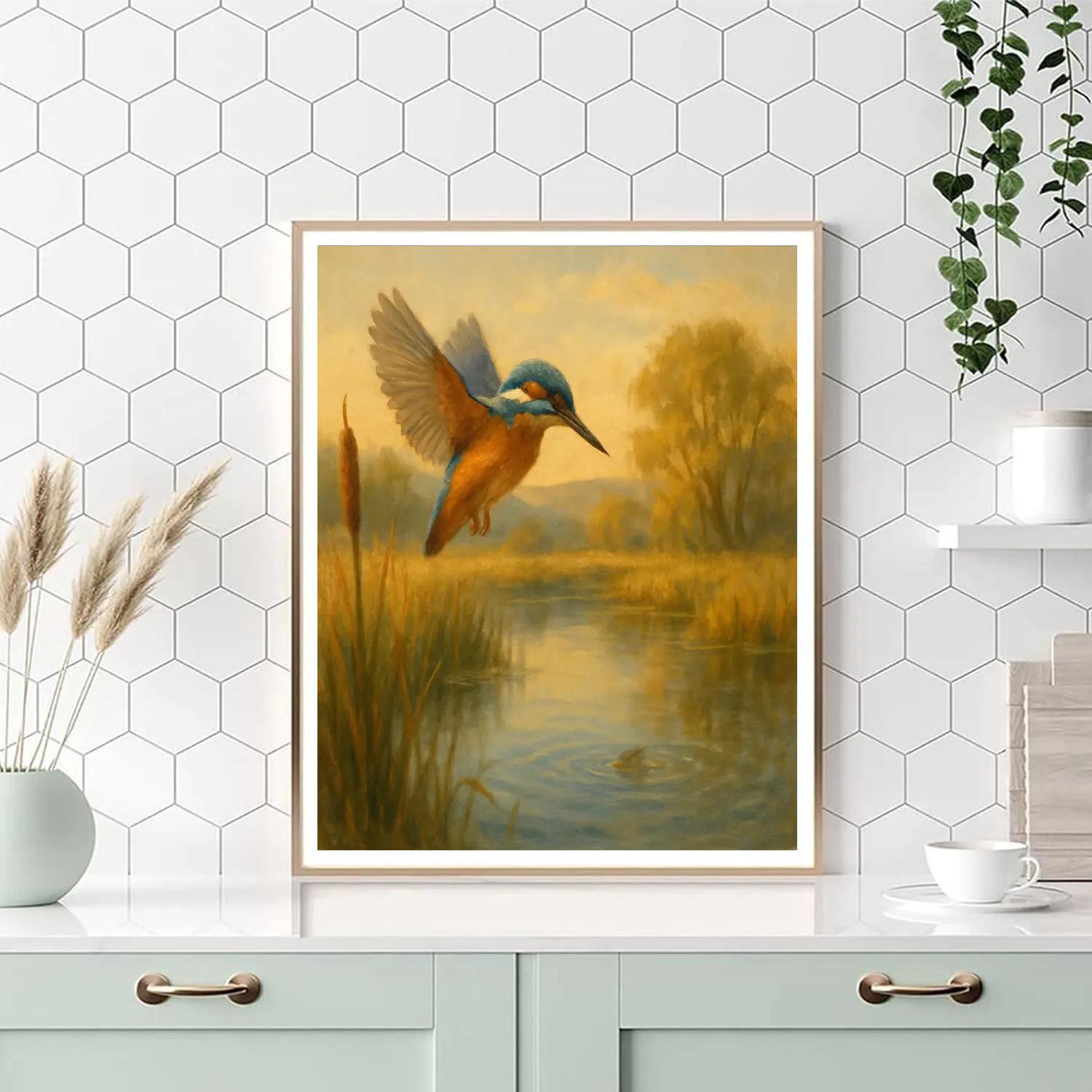 Kingfisher Over Quiet Marsh Reflections Paint by numbers art