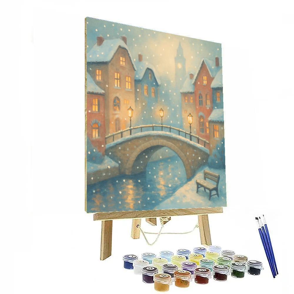 Snowfall Over Lantern Bridge Numbered painting kits