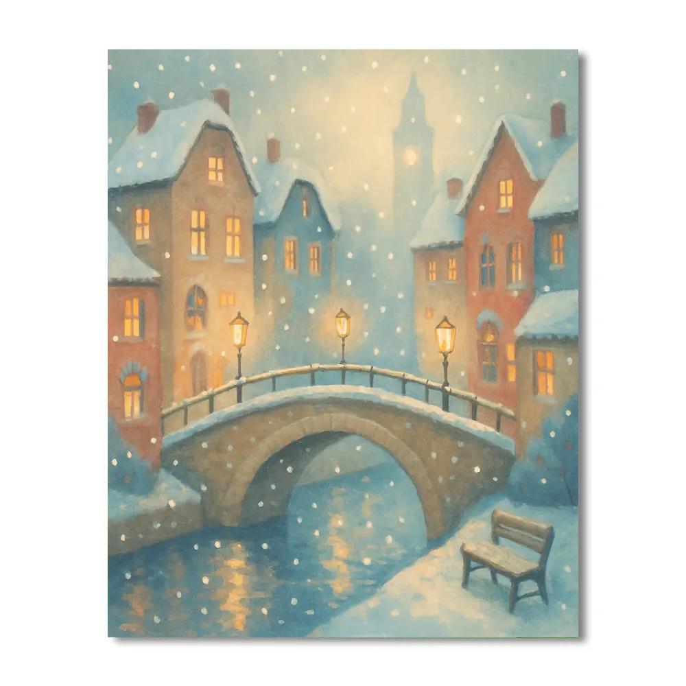 Snowfall Over Lantern Bridge Numbered painting kits