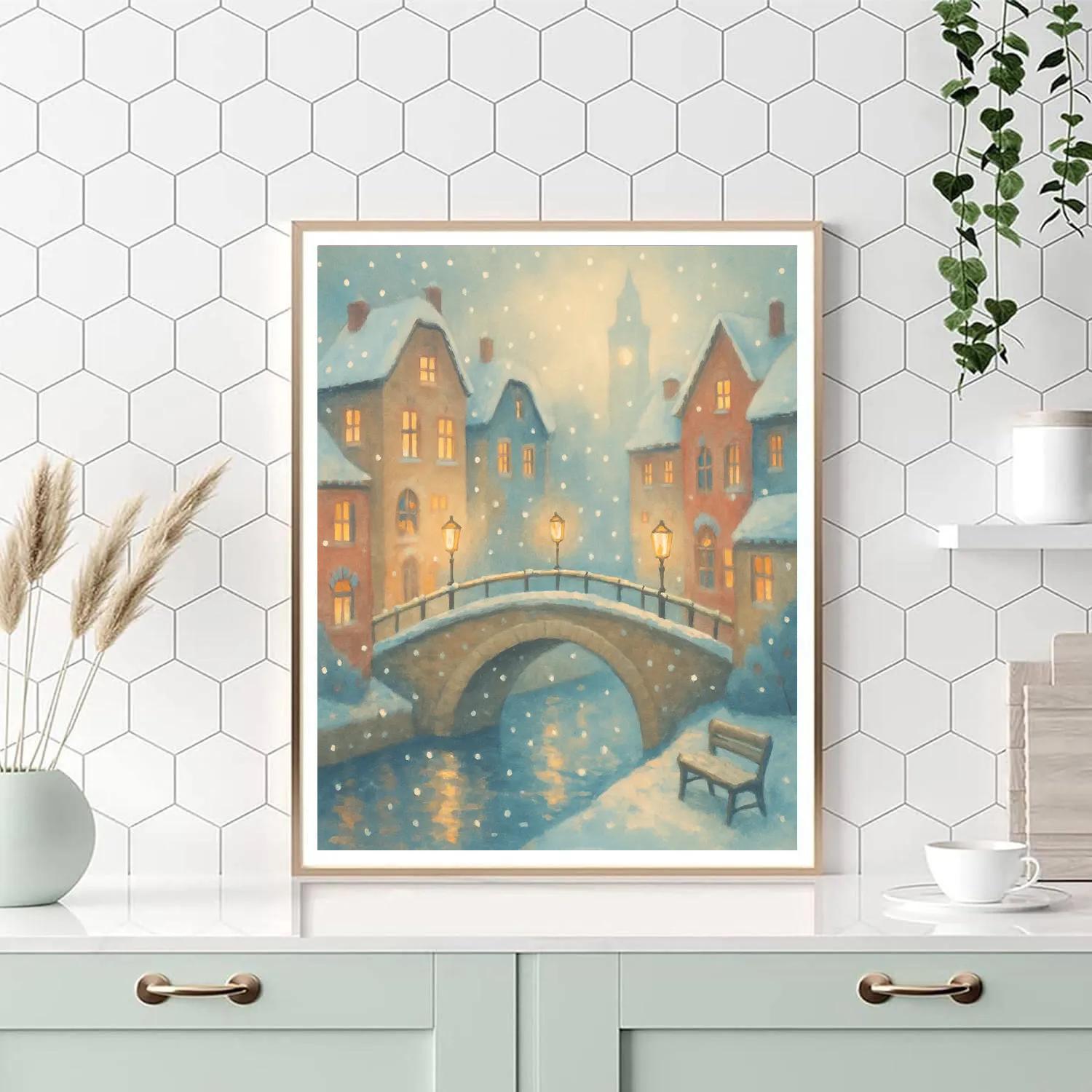 Snowfall Over Lantern Bridge Numbered painting kits