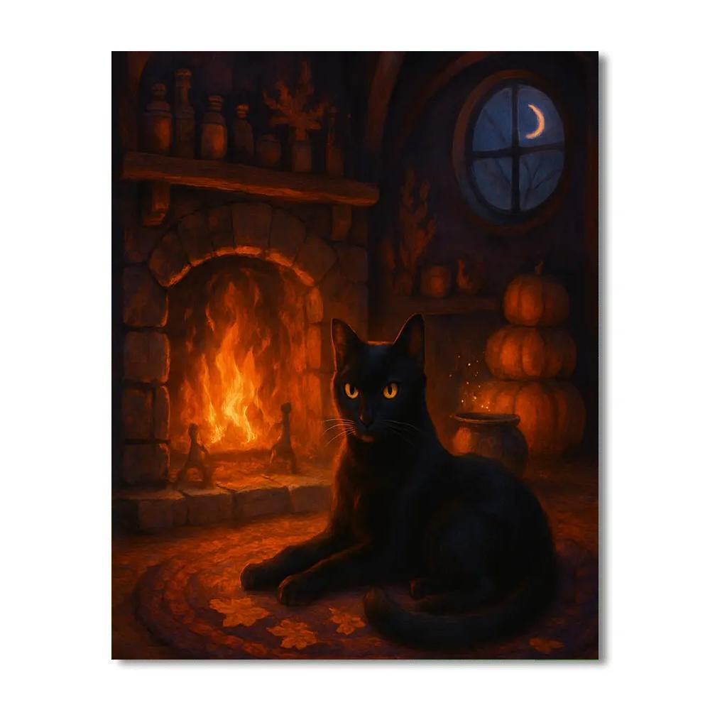 Black Cat Hearthside Spelllight Number painting