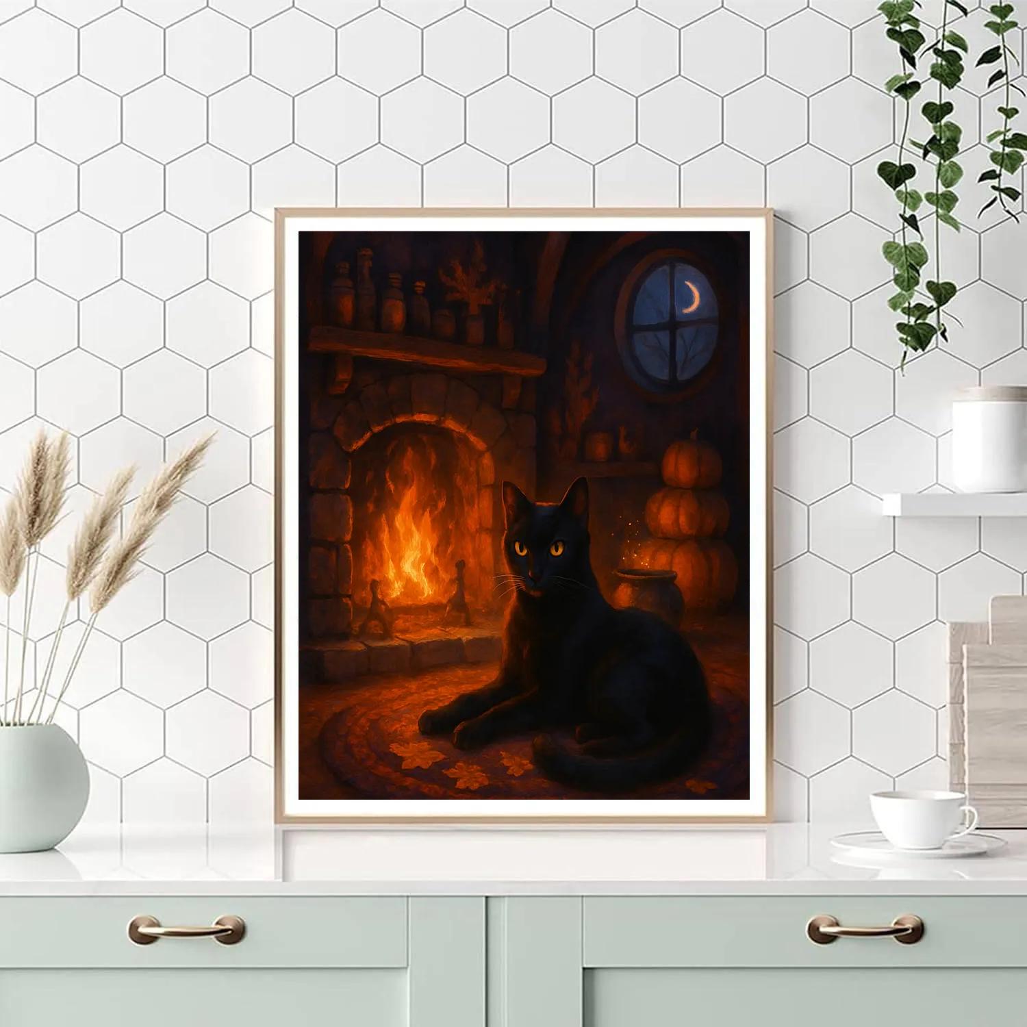 Black Cat Hearthside Spelllight Number painting
