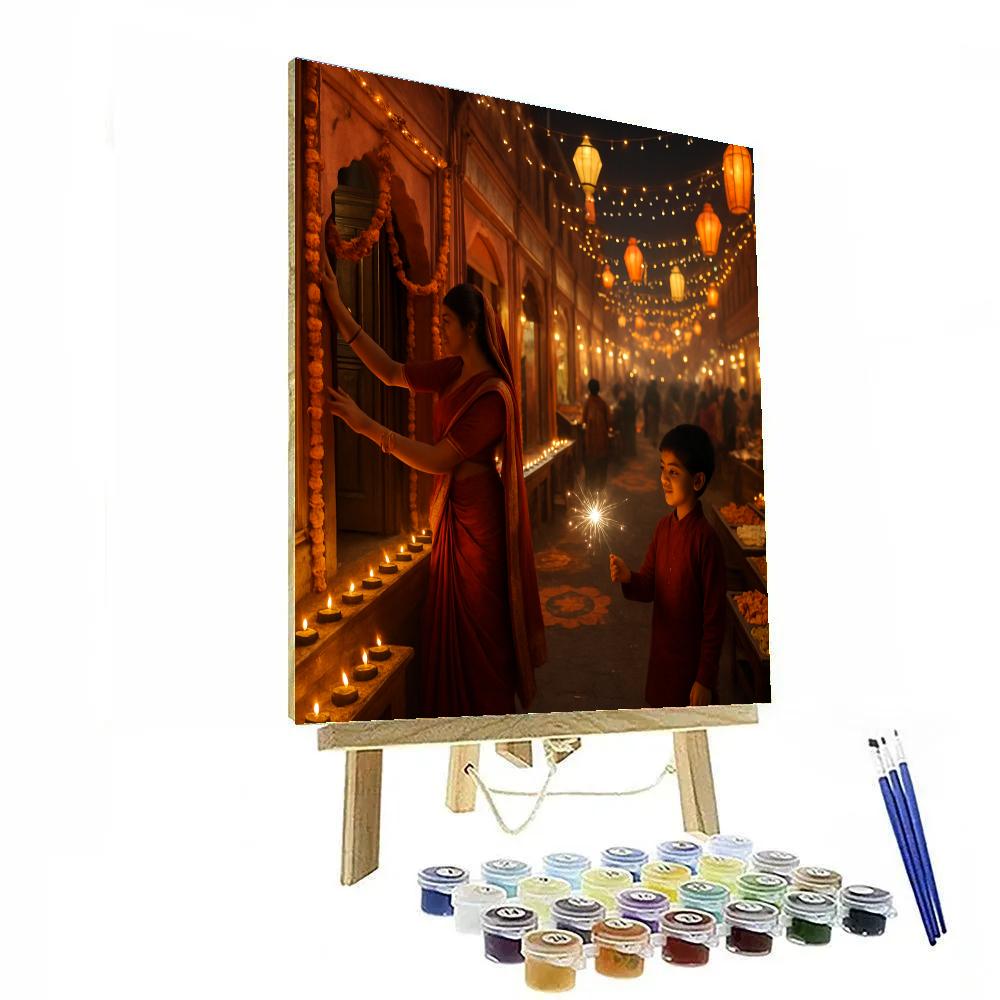 Diwali Night In Jaipur Market Street Numbered painting kits