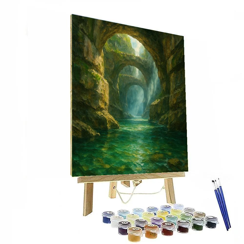 Emerald River Through Stone Arches paint by number