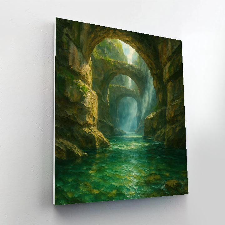 Emerald River Through Stone Arches paint by number
