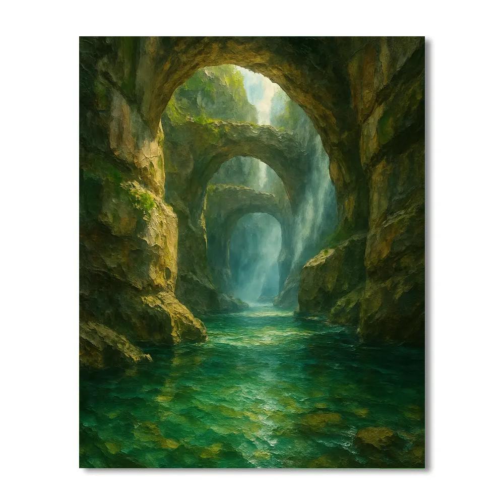 Emerald River Through Stone Arches paint by number
