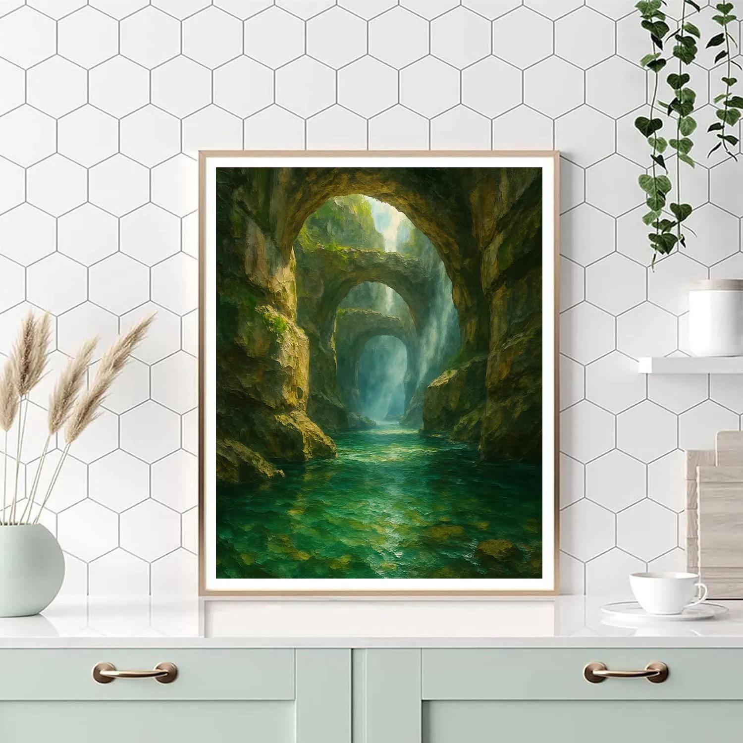 Emerald River Through Stone Arches paint by number