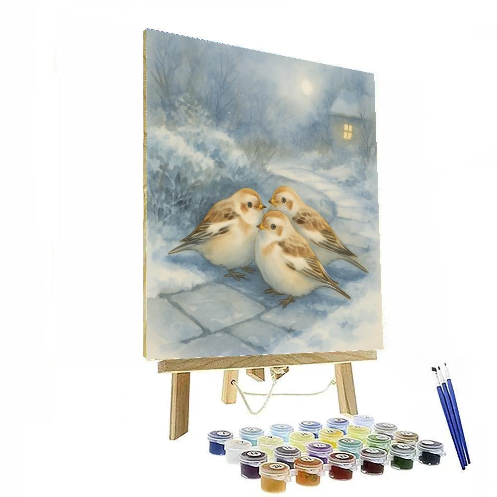 Snow Buntings On The Winter Stone Path paint by color