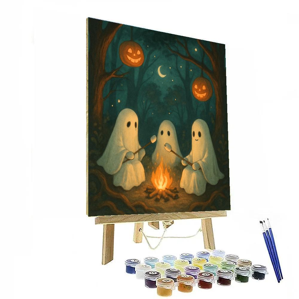 Haunted Forest Marshmallow Campfire painting number kit