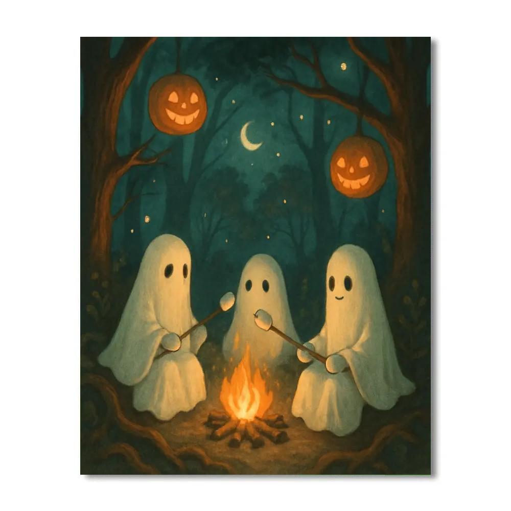 Haunted Forest Marshmallow Campfire painting number kit