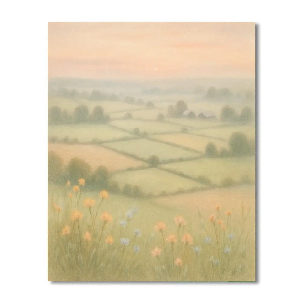 Morning Haze Over Patchwork Fields Painting by numbers kit