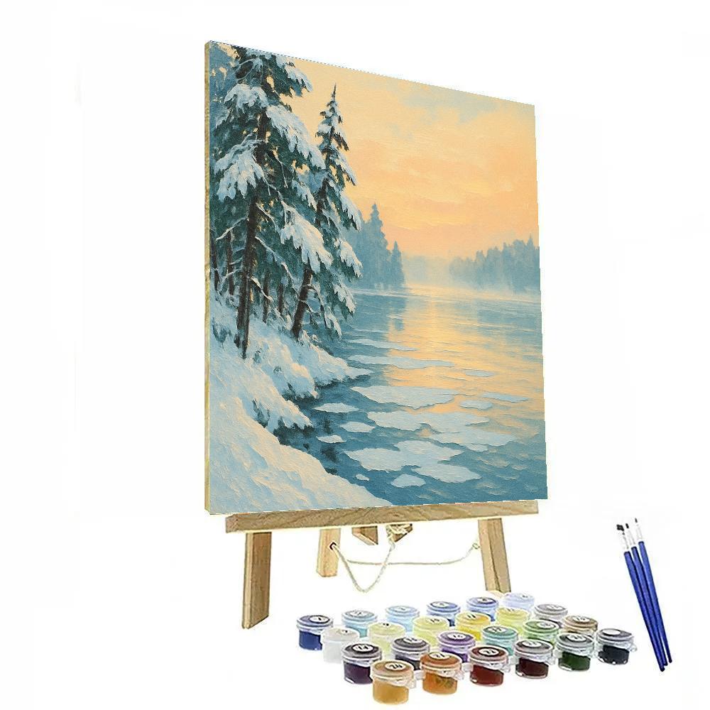 Snow Quiet Lake In Winter Glow Number painting