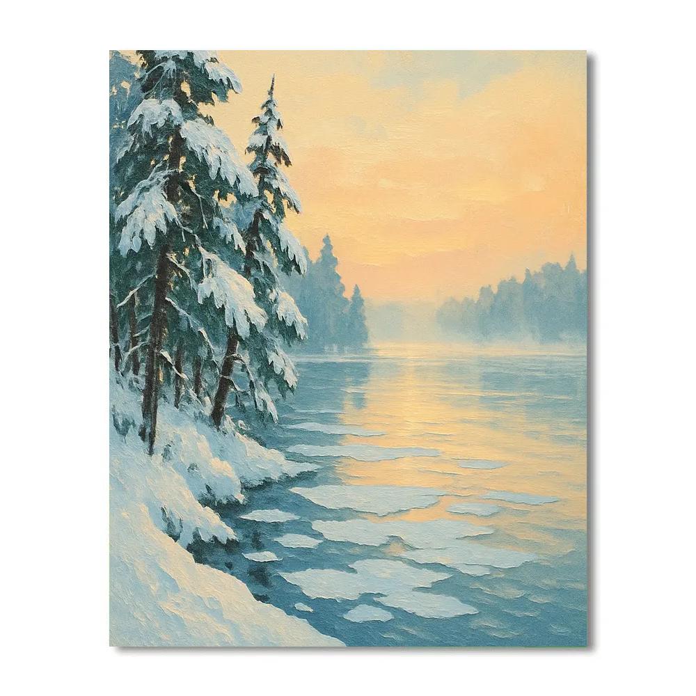 Snow Quiet Lake In Winter Glow Number painting