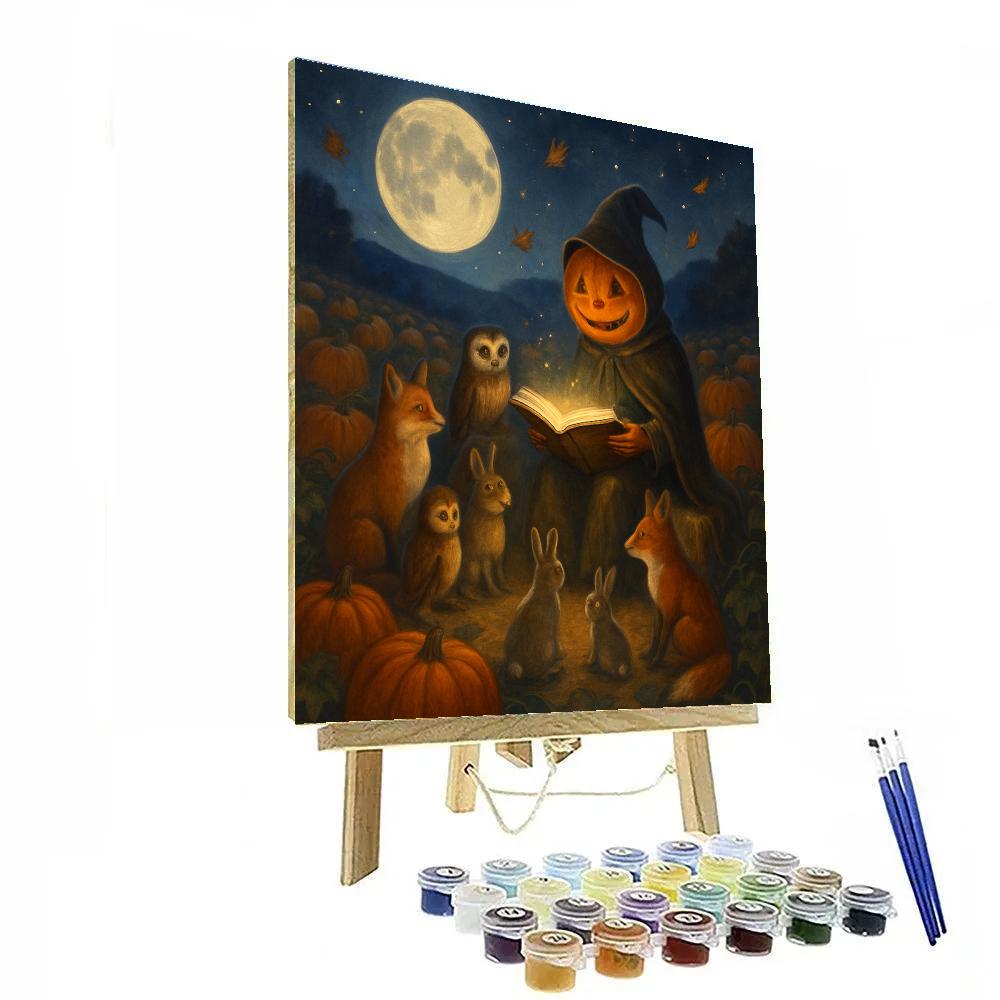 Moonlit Pumpkin Patch Reading Circle Number painting