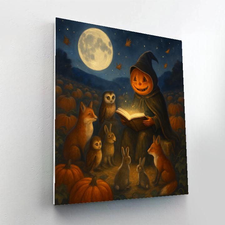 Moonlit Pumpkin Patch Reading Circle Number painting