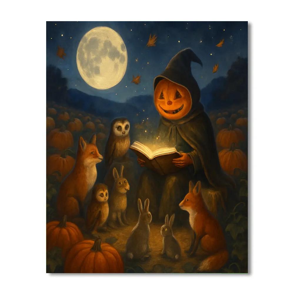 Moonlit Pumpkin Patch Reading Circle Number painting