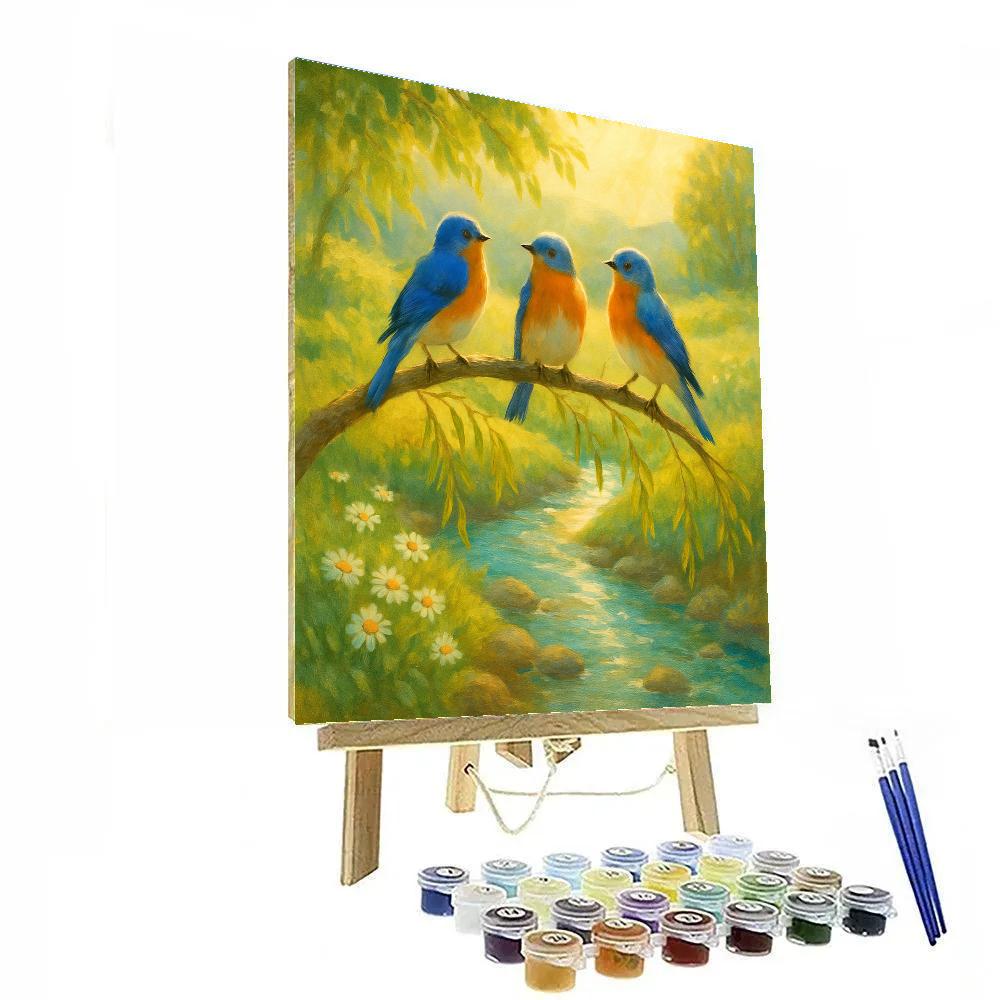 Bluebirds Above The Sunlit Creek Paint by numbers art