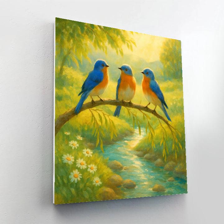 Bluebirds Above The Sunlit Creek Paint by numbers art