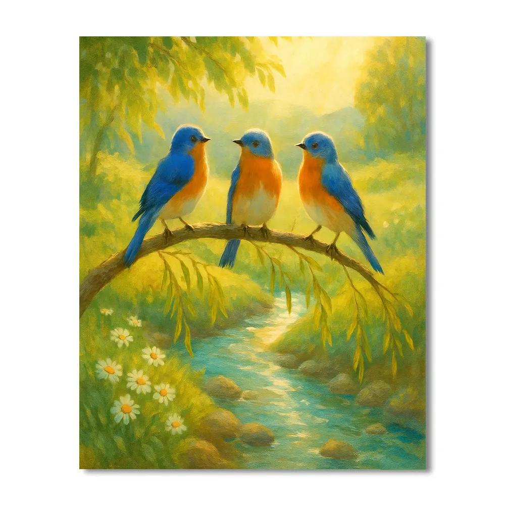 Bluebirds Above The Sunlit Creek Paint by numbers art