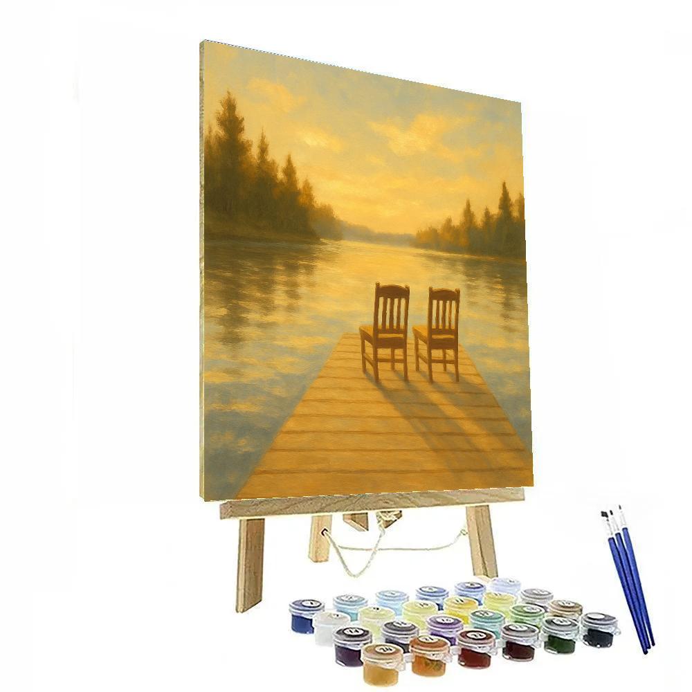 Golden Hour Dock On Summer Lake paint by color