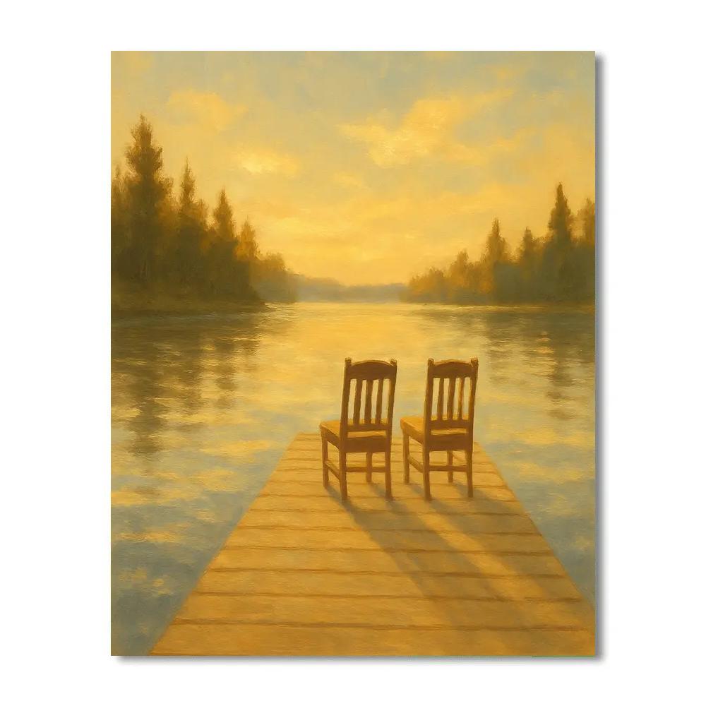 Golden Hour Dock On Summer Lake paint by color
