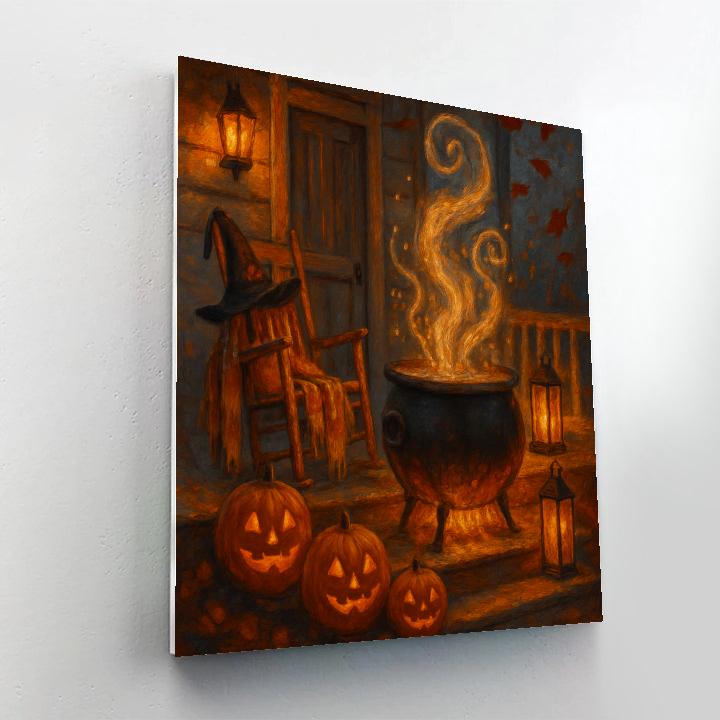Autumn Porch Cauldron Cocoa paint by numbers