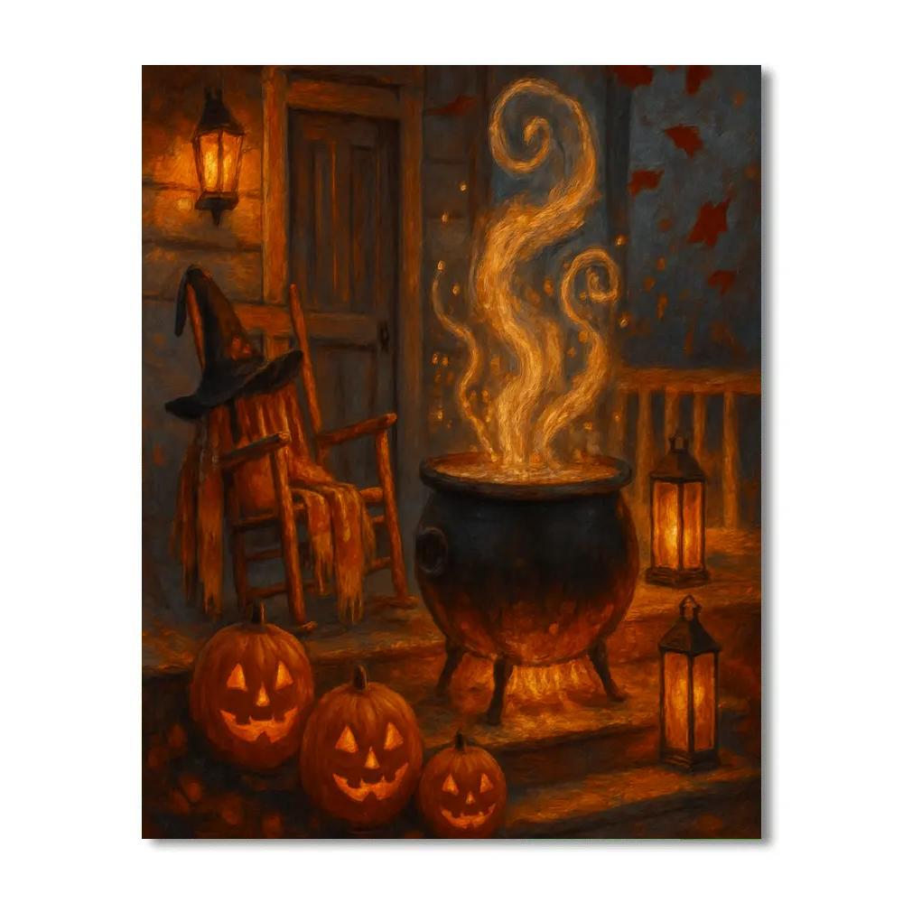 Autumn Porch Cauldron Cocoa paint by numbers