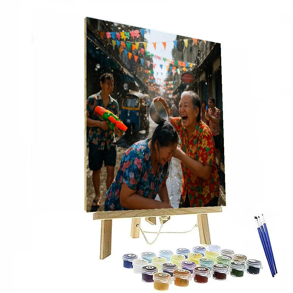 Songkran Water Fight In Bangkok Alley Number painting
