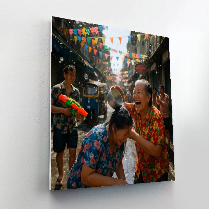 Songkran Water Fight In Bangkok Alley Number painting