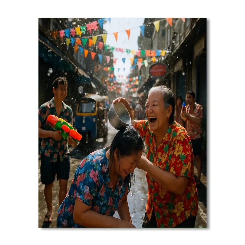 Songkran Water Fight In Bangkok Alley Number painting