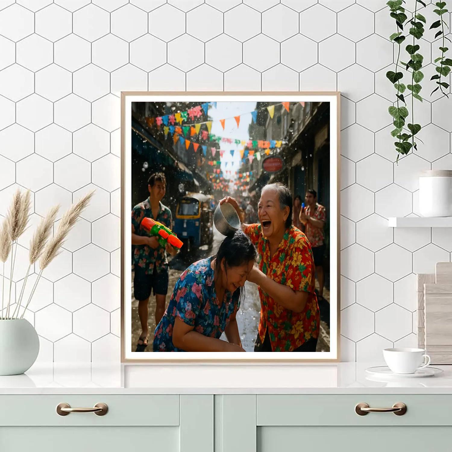 Songkran Water Fight In Bangkok Alley Number painting