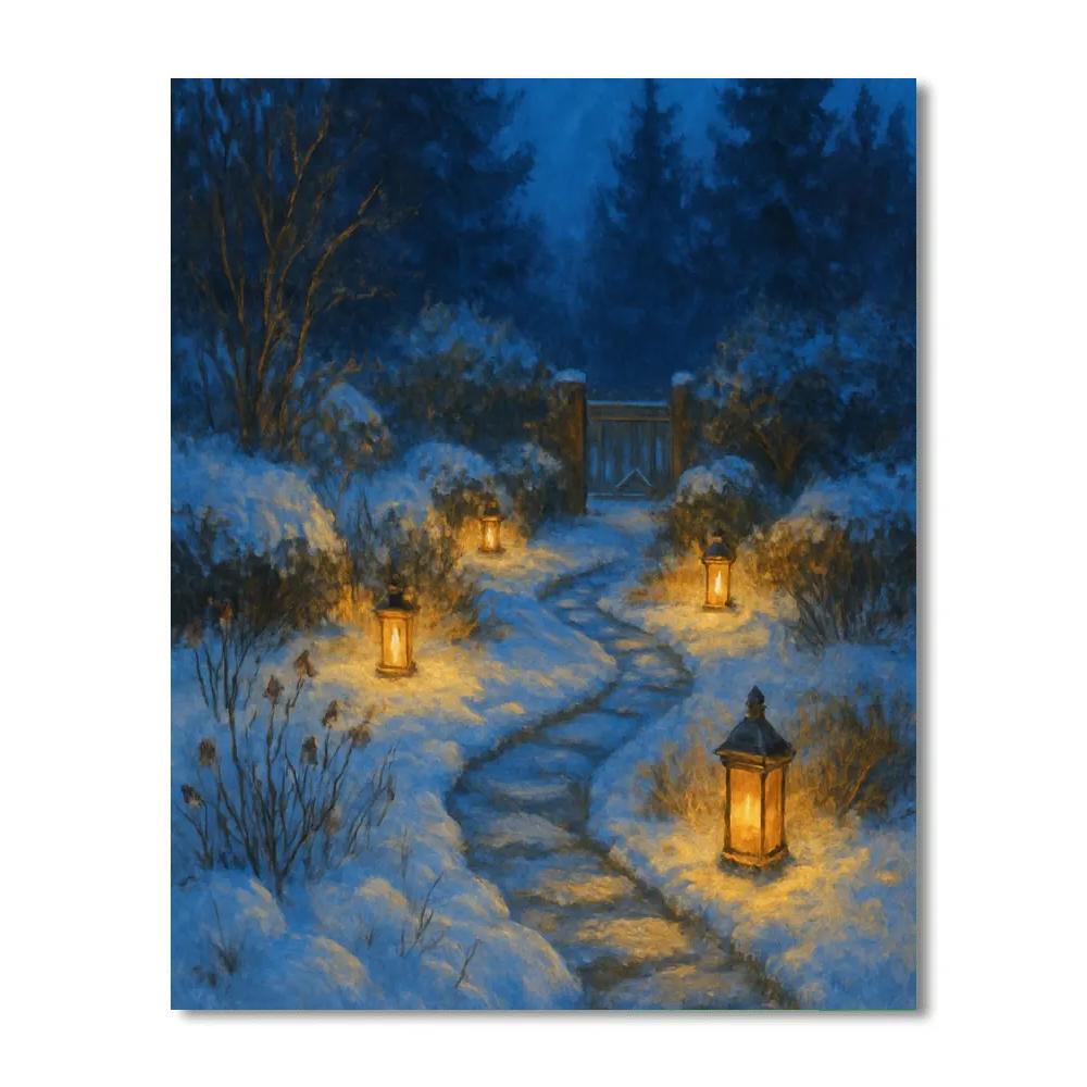 Lantern Path In Winter Garden painting number kit