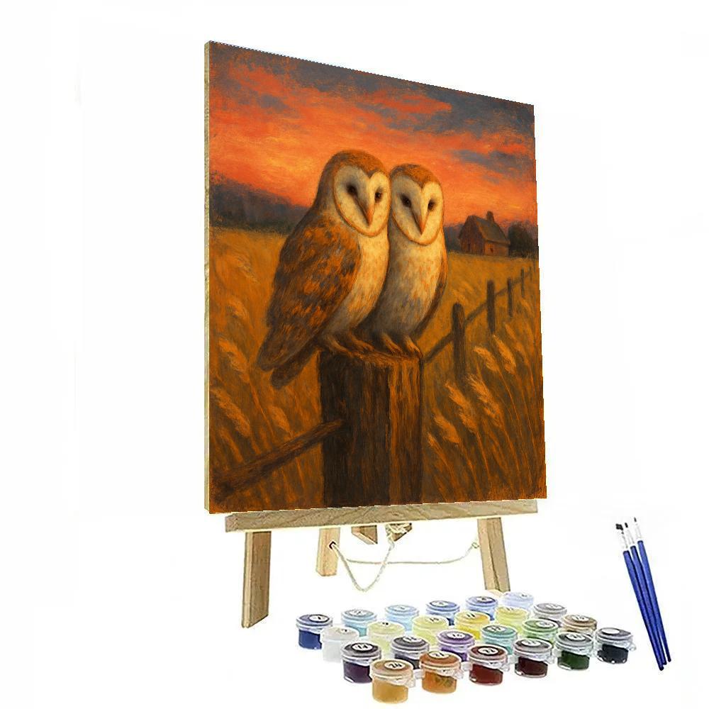 Barn Owls At The Edge Of The Wheat Field paint by number