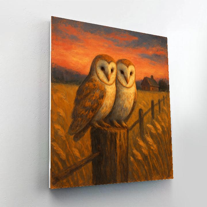 Barn Owls At The Edge Of The Wheat Field paint by number
