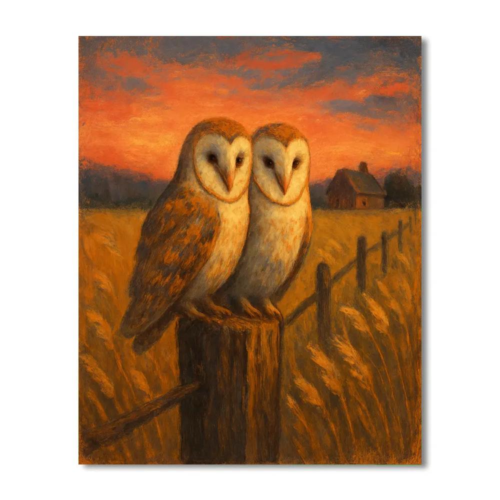 Barn Owls At The Edge Of The Wheat Field paint by number