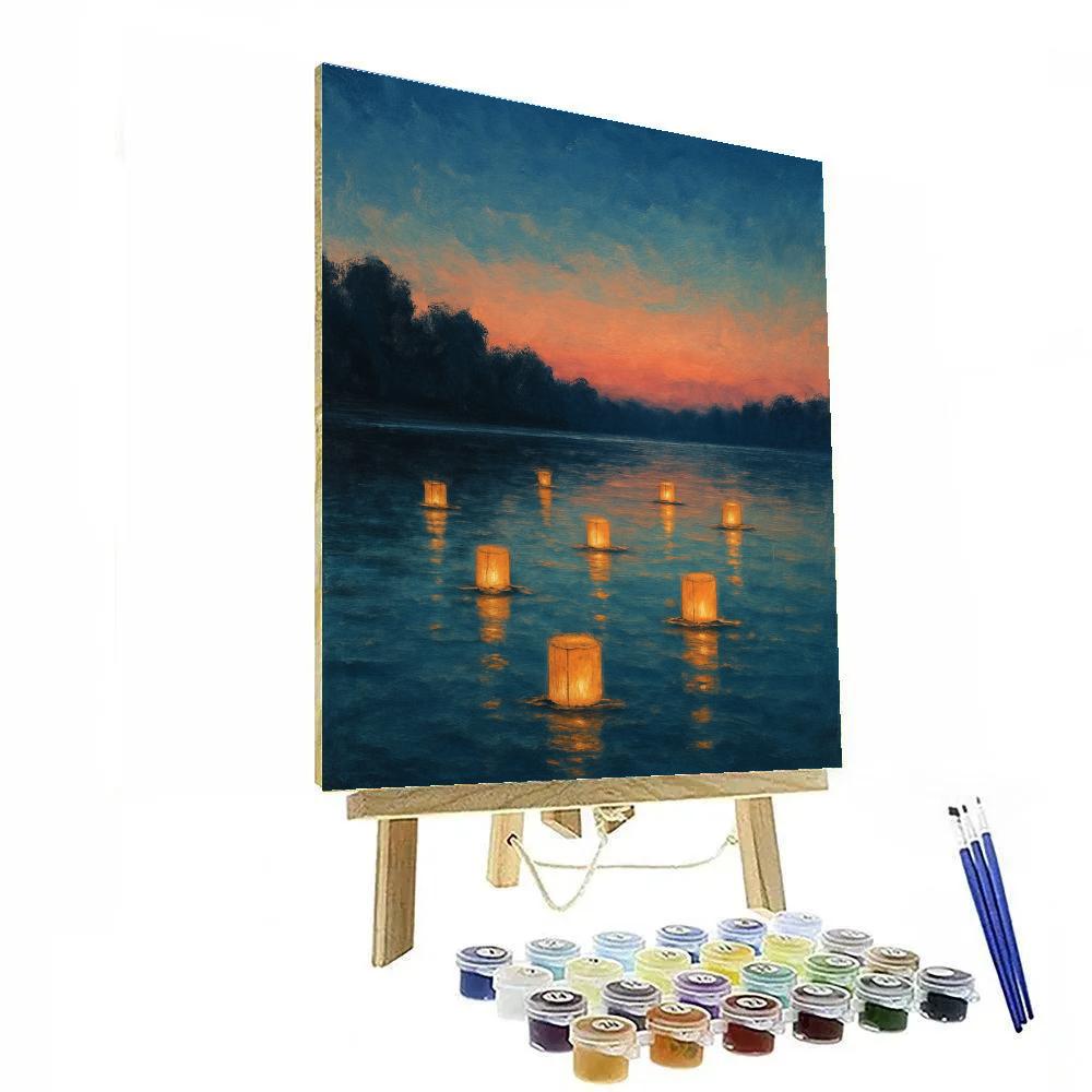 Lantern Glow Across Twilight Lake painting number kit