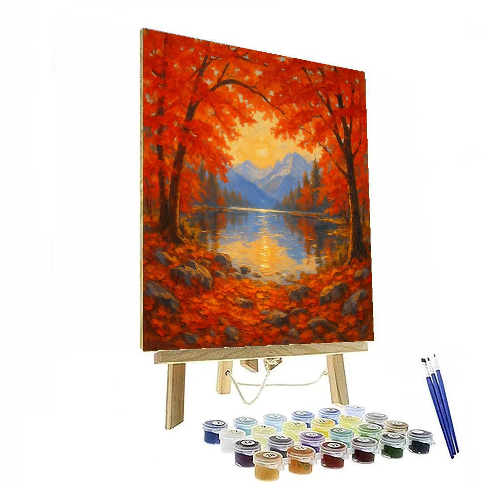 Crimson Maples Above Mountain Lake Painting by numbers kit