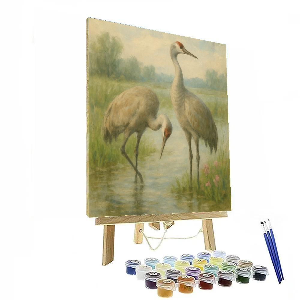 Cranes At The Soft Spring Marsh Edge paint by number