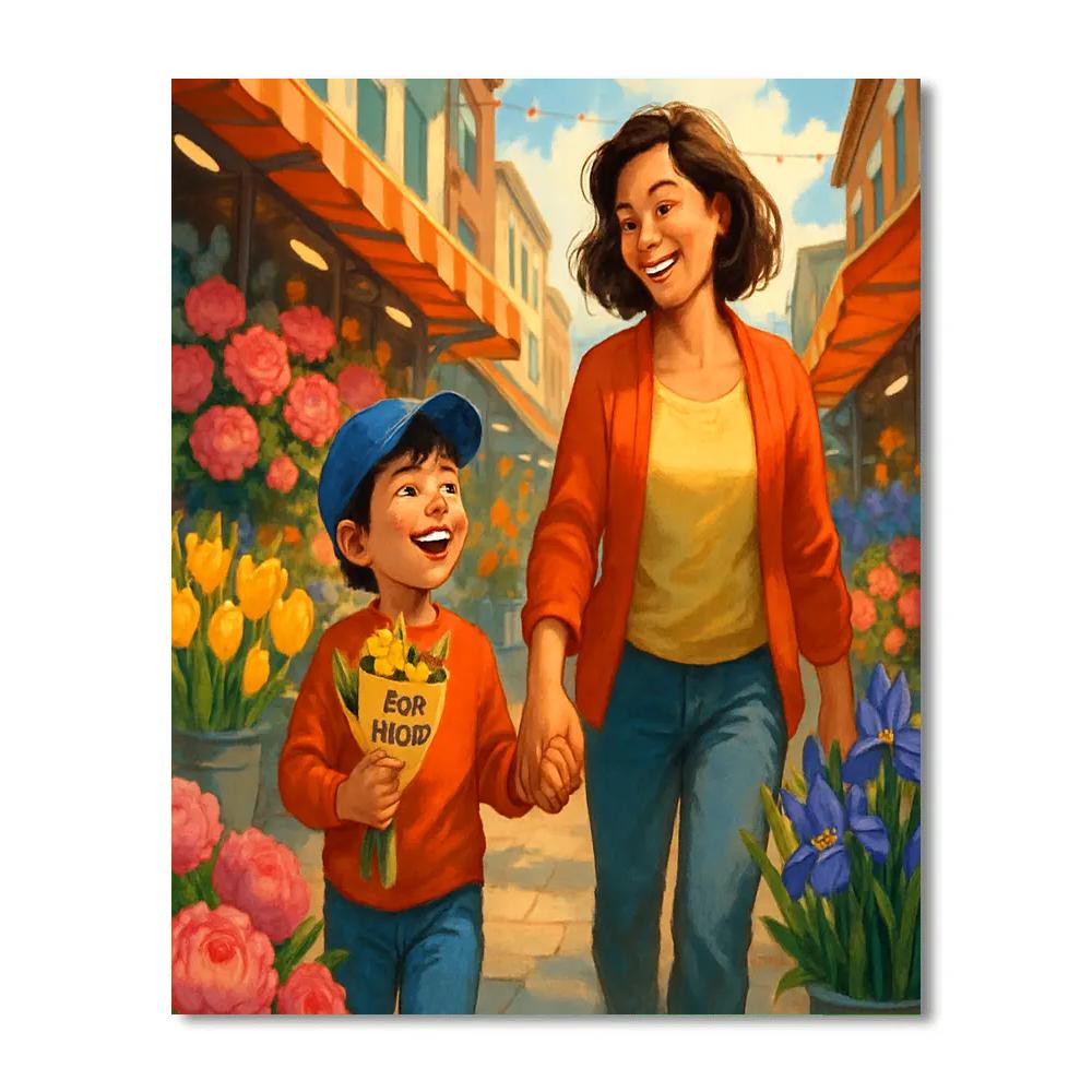 Mothers Day Flower Market Stroll Numbered painting kits