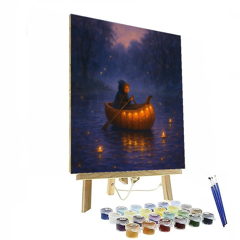 Lantern Boat On The Pumpkin Pond Paint by numbers kits