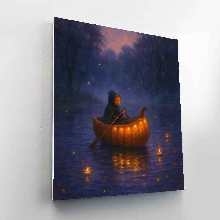 Lantern Boat On The Pumpkin Pond Paint by numbers kits