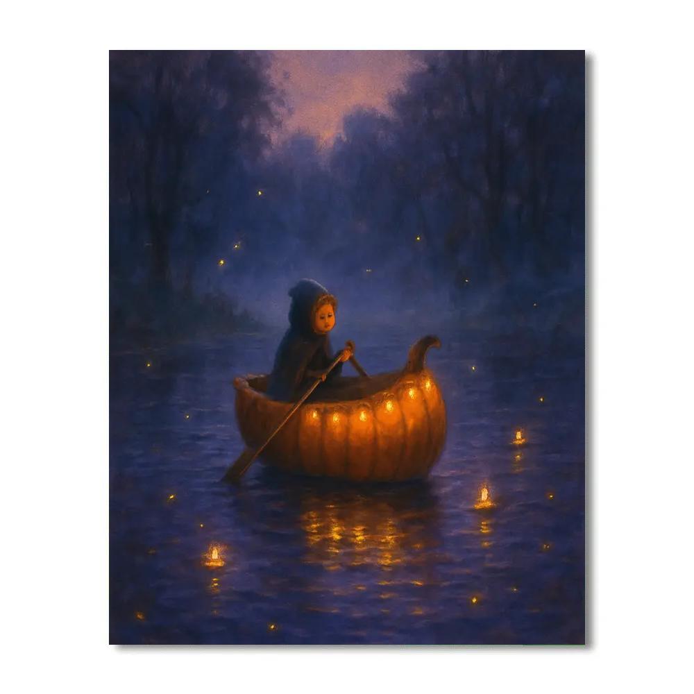 Lantern Boat On The Pumpkin Pond Paint by numbers kits
