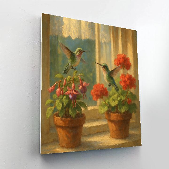 Hummingbirds In The Sunlit Window Nook DIY paint by numbers