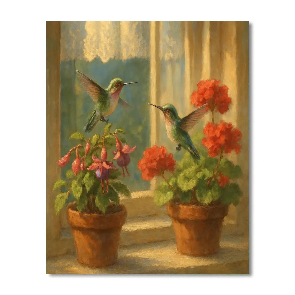 Hummingbirds In The Sunlit Window Nook DIY paint by numbers